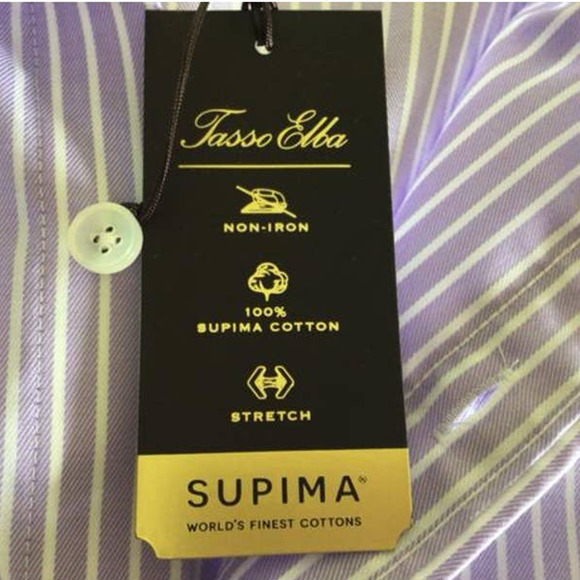 Tasso Elba 100% Supima Cotton Purple White Striped Button Up Shirt XL NWT - Picture 3 of 7
